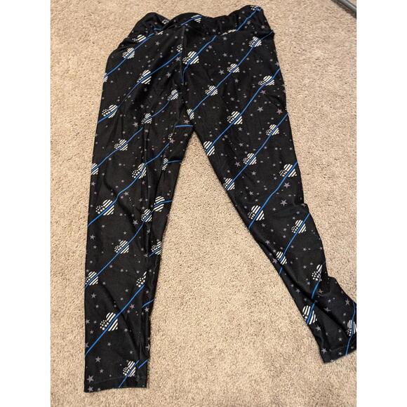 Charlies Project Pants - Charlie's Project Large Thin Blue And Thin Red Line Heart Leggings